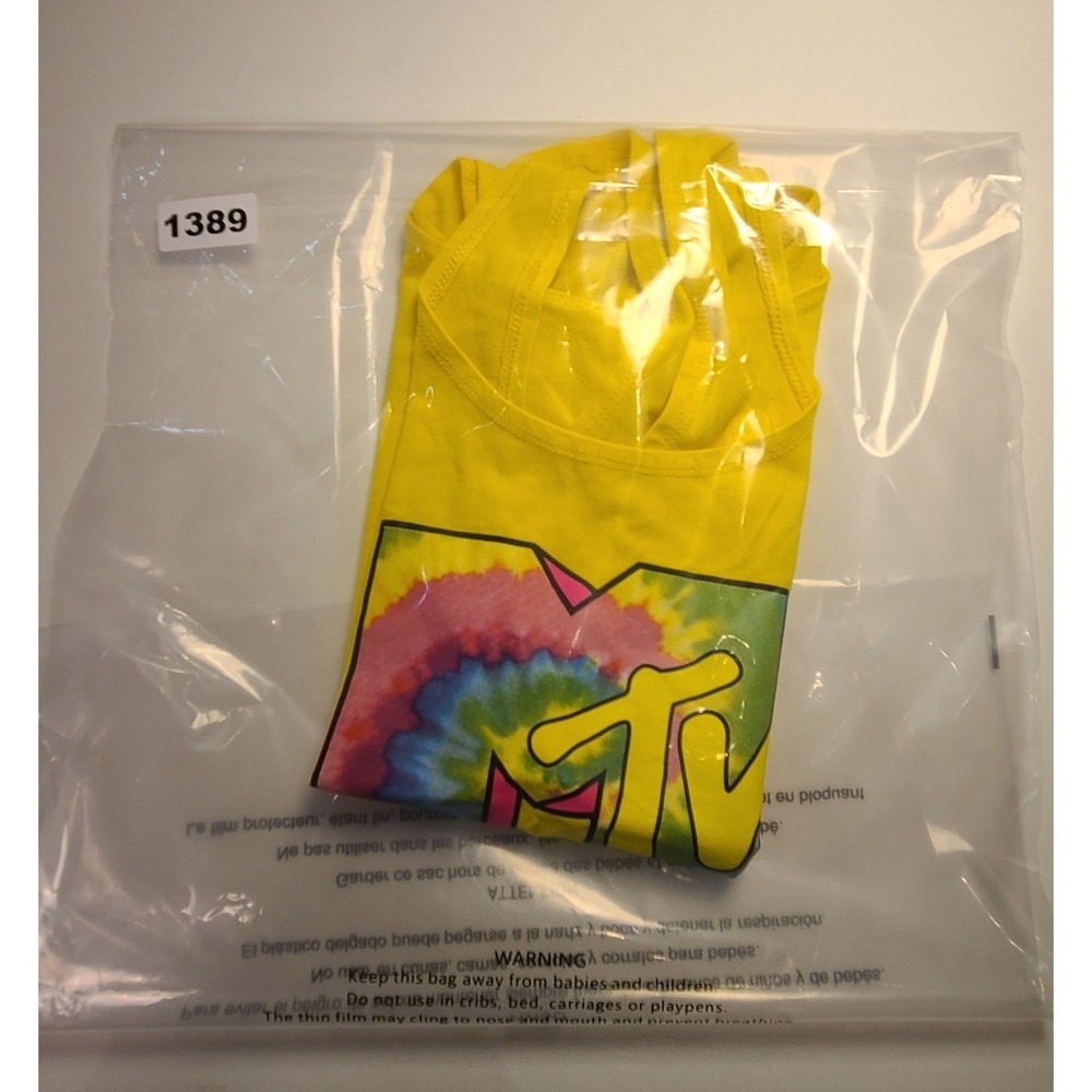 MTV Music Television Yellow Bodysuit Tie Dye Logo Sleeveless Scoop Neck Retro - Picture 10 of 10